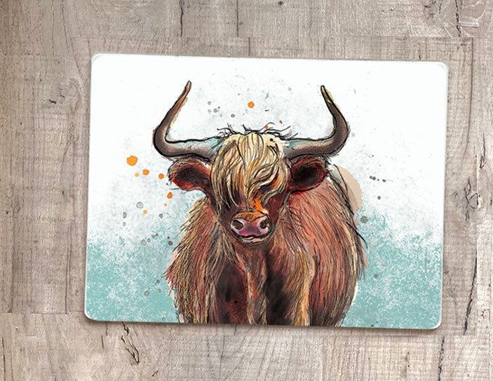 Glass Workstop Saver with Beautiful Highland Cow Design