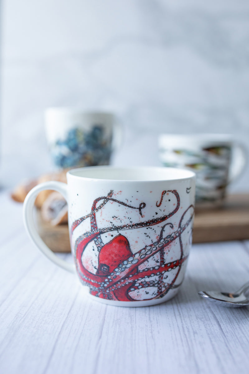 Red Octopus Bone China Mug