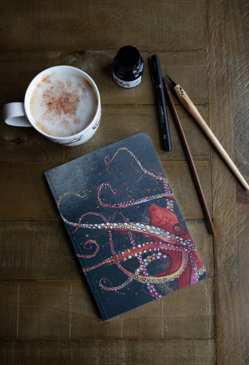 A5 Red Octopus Perfect Bound Paperback Notebook