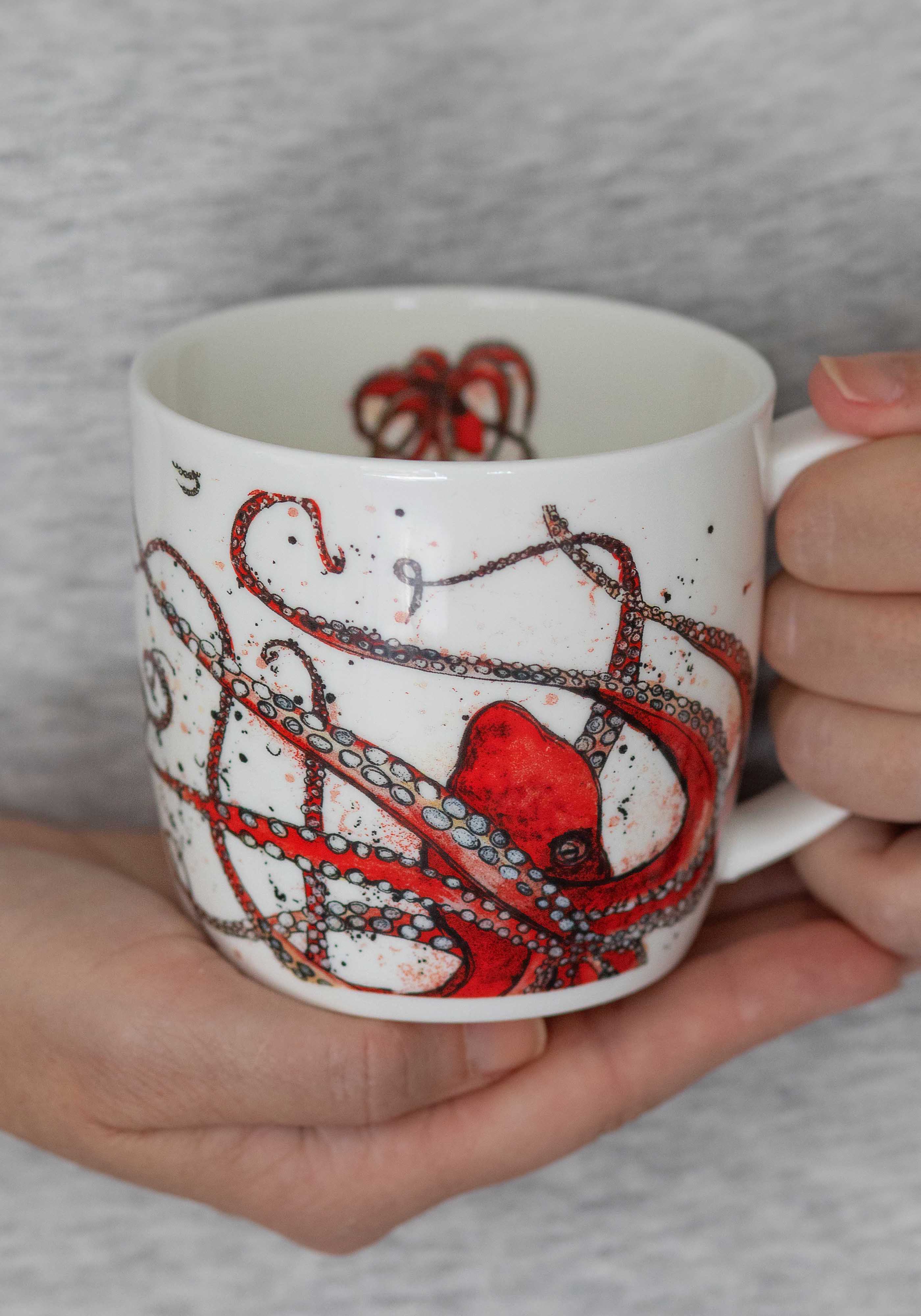 Red Octopus Bone China Mug