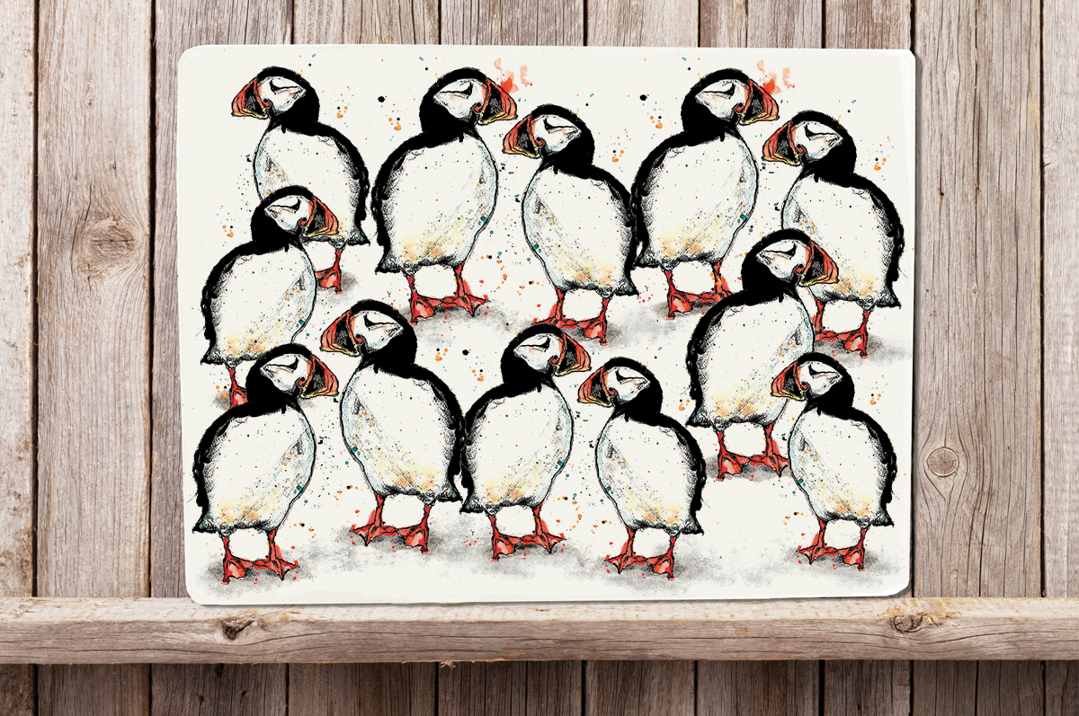 Glass Workstop Saver with Beautiful Puffin Design