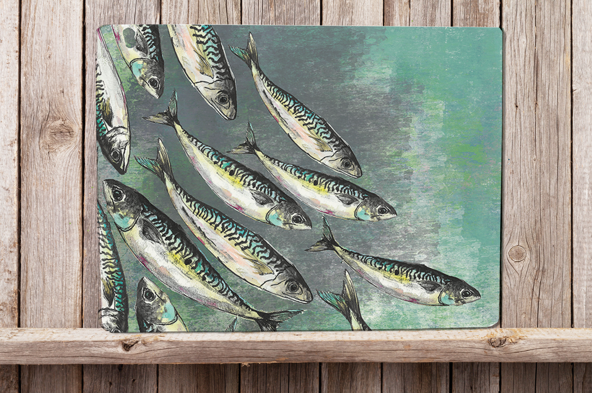 Glass Workstop Saver with Beautiful Mackerel Shoal Design
