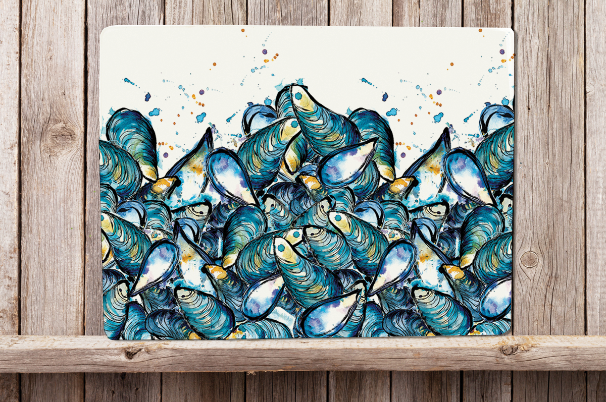 Glass Workstop Saver with Beautiful Mussels Design