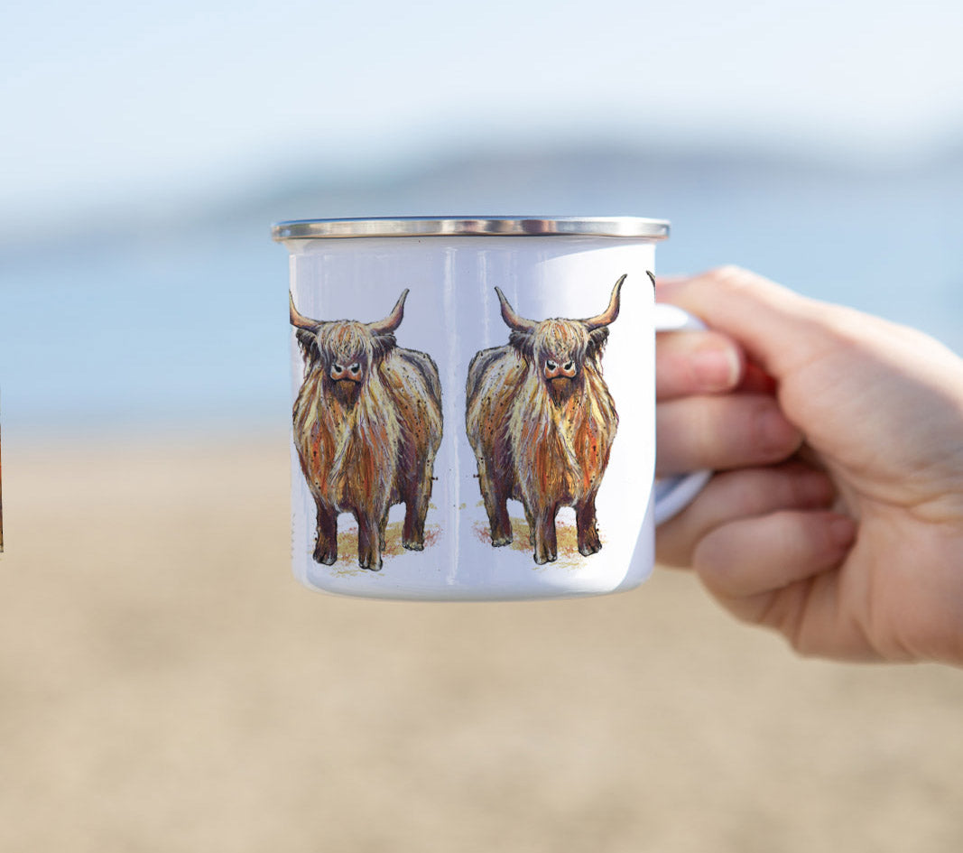 Highland Cow Print Enamel Mug