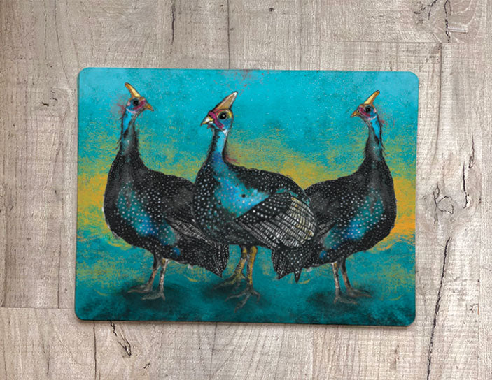Glass Workstop Saver with Beautiful Guinea Fowl Design