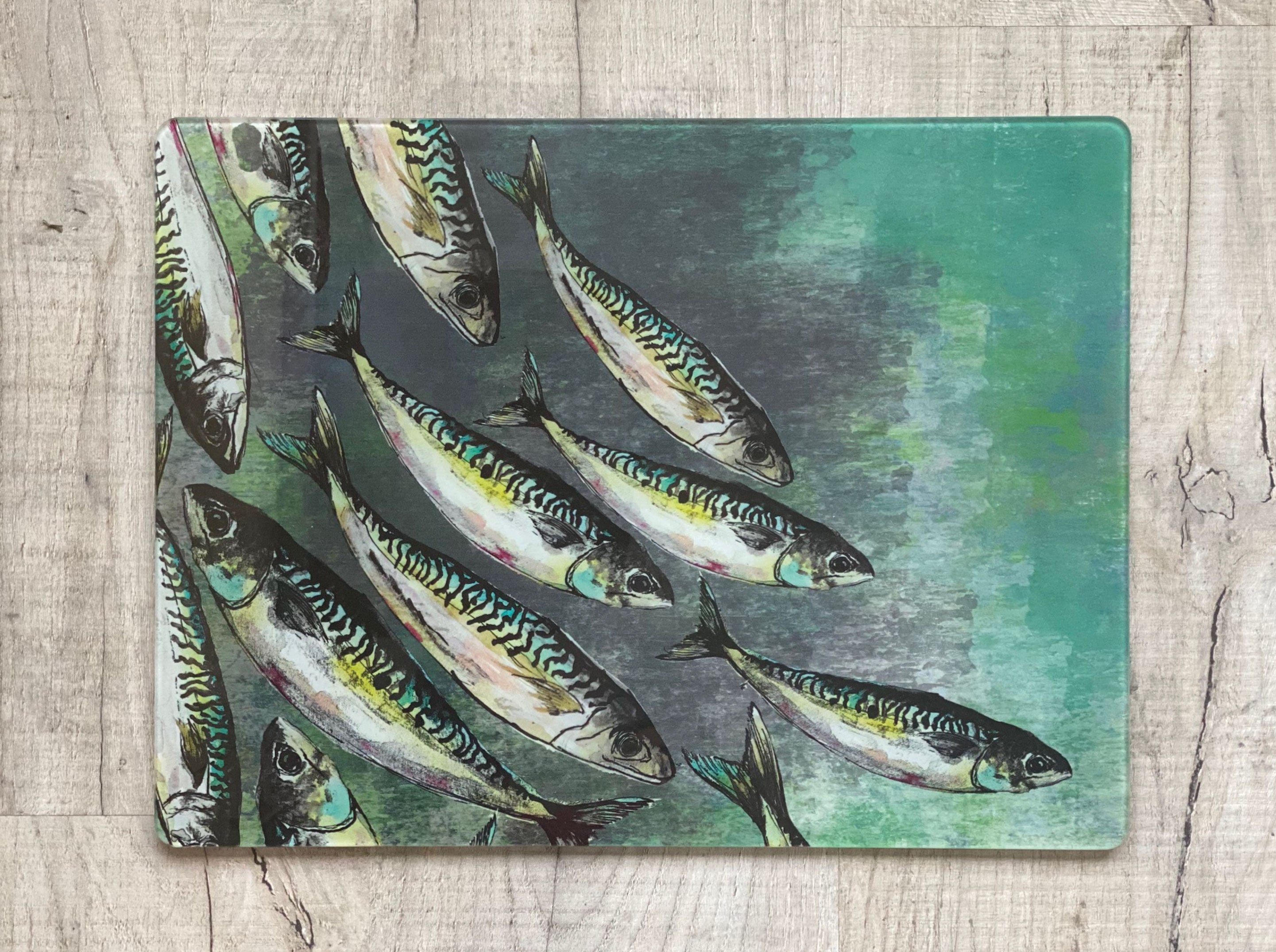 Glass Workstop Saver with Beautiful Mackerel Shoal Design
