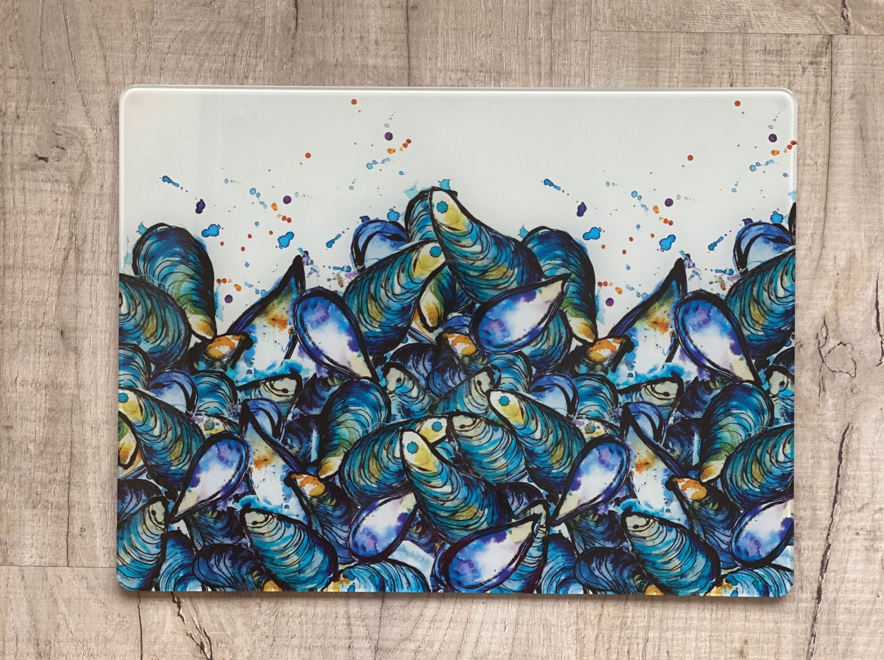 Glass Workstop Saver with Beautiful Mussels Design