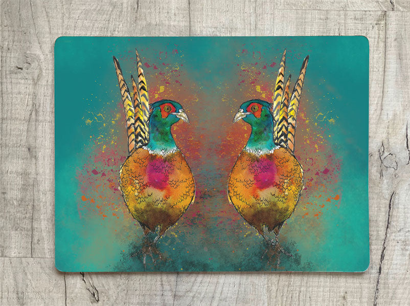Glass Workstop Saver with Beautiful Pheasant Design