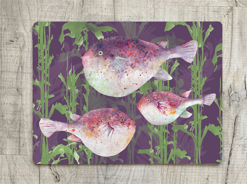 Glass Workstop Saver with Beautiful Pufferfish Design