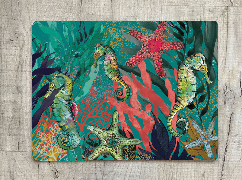 Glass Workstop Saver with Beautiful Seahorse & Starfish Design