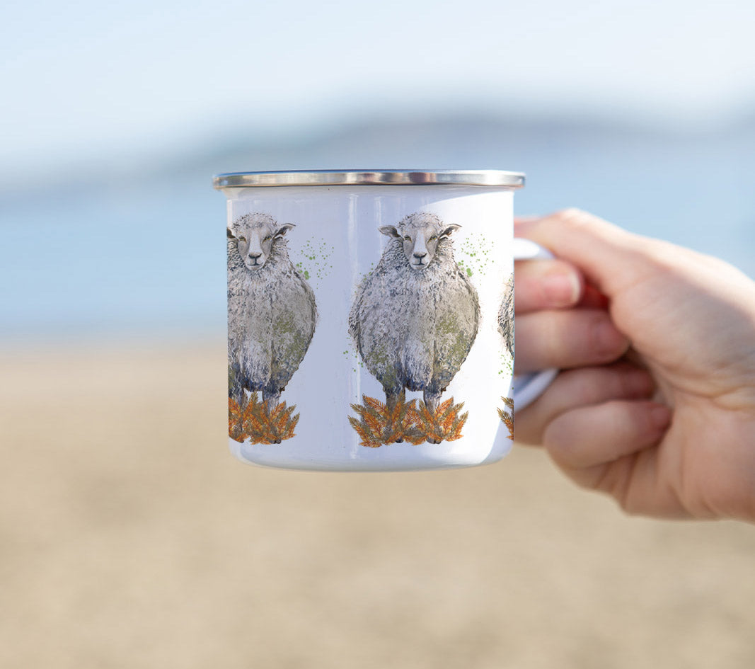 Sheep Print Enamel Mug