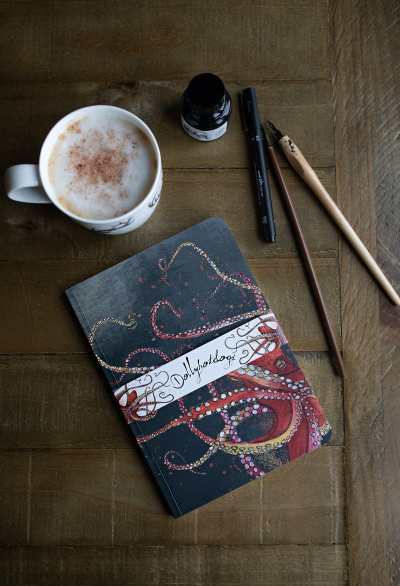 A5 Red Octopus Perfect Bound Paperback Notebook