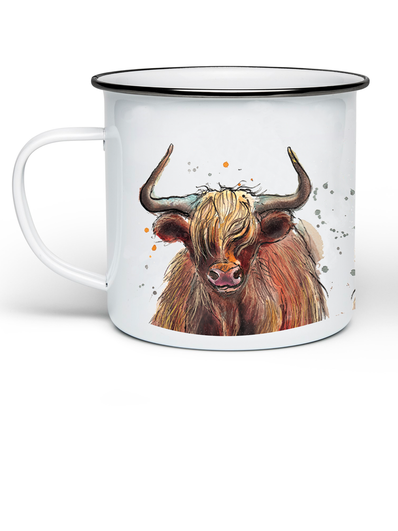 Highland Cow Print Enamel Mug